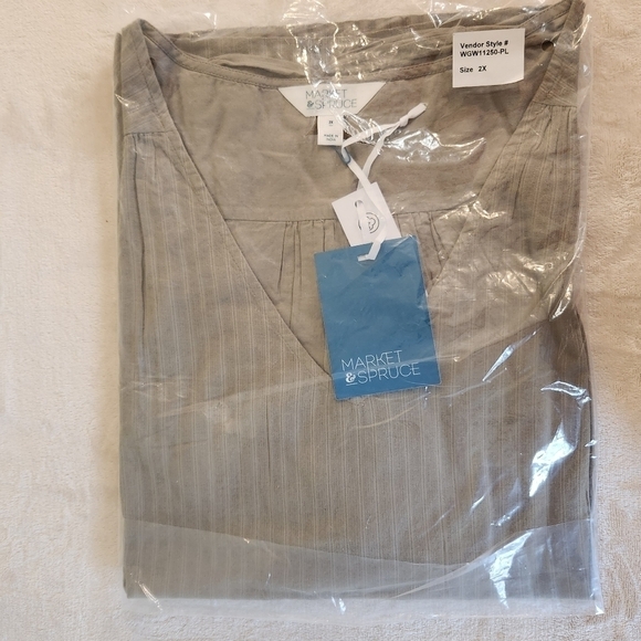 Market & Spruce 100% Cotton V-Neck Blouse Size 2X Olive Green - Picture 4 of 12